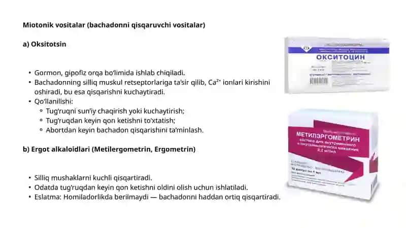Miometriyga ta'sir etuvchi vositalar.Narkozlar 3