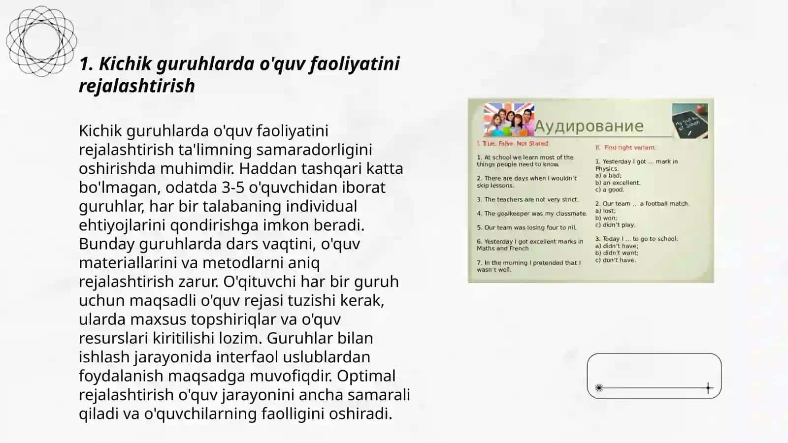 Boʻlajak oʻqituvchilarning kichik guruhlarda ishlash faoliyatini takomillashtirish 3
