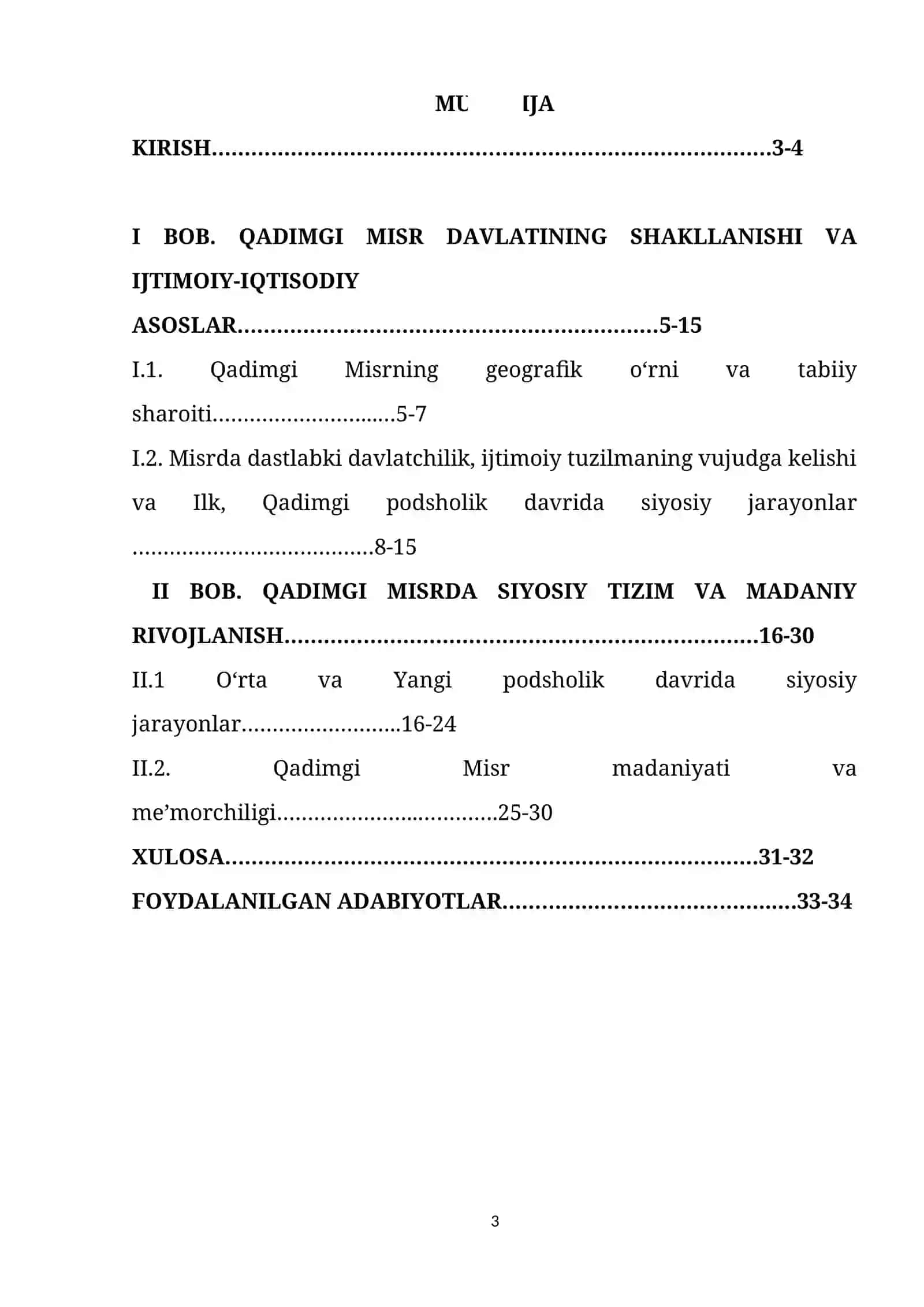KURS ISHI: "Qadimgi Misrning ilk sivilizatsiyasi" 3