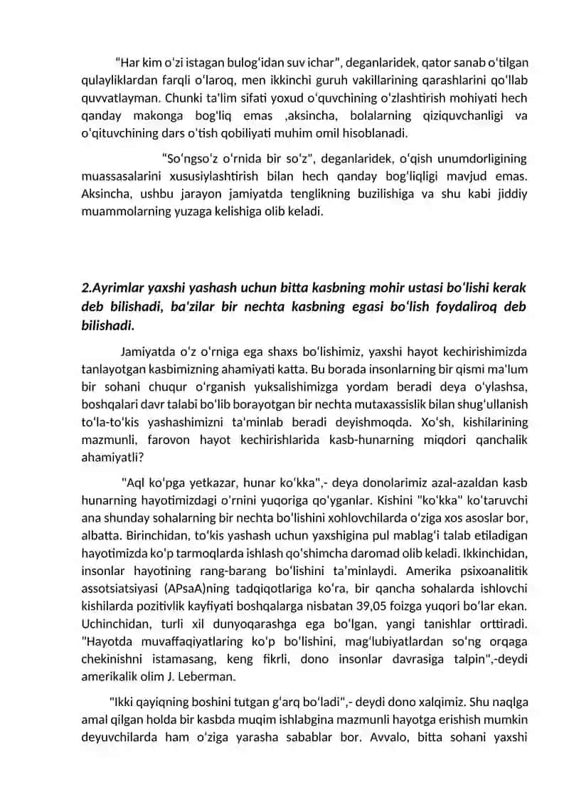 Namunaviy esselar ( 70+ ballik) 30 ta 3