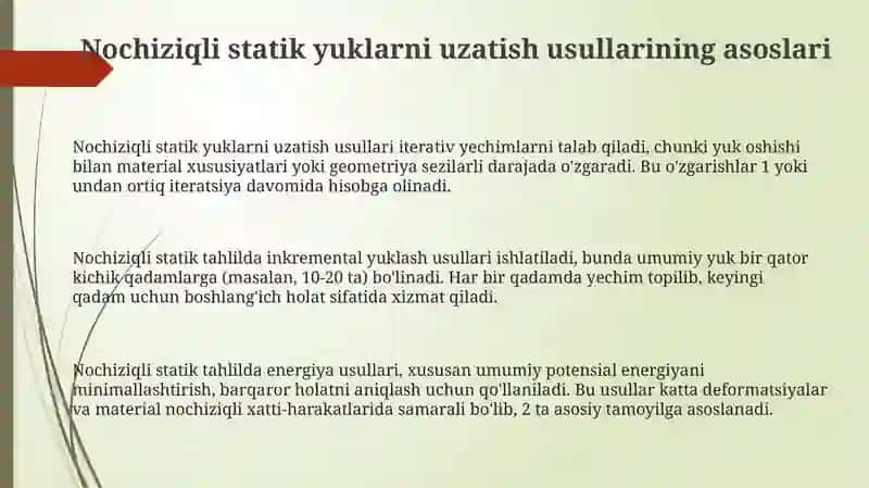Nochiziqli statik yuklarni uzatish usullari 3