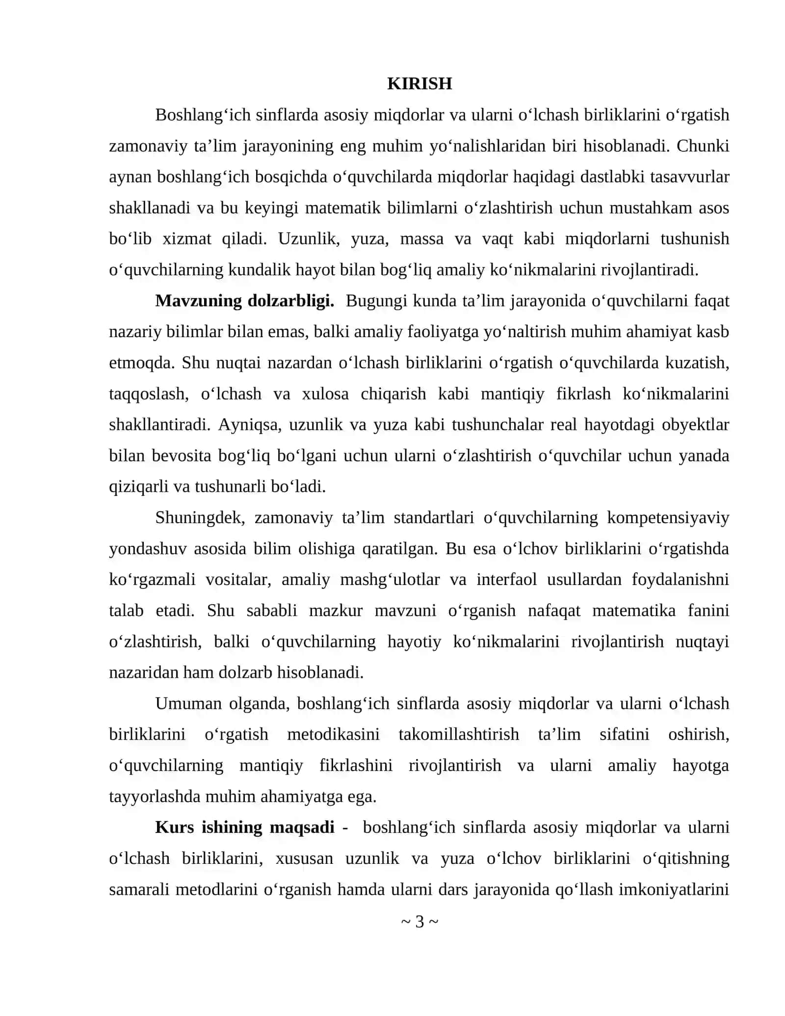 Boshlang‘ich sinflarda asosiy miqdorlar va ularni o‘lchash birliklarini o‘rgatish metodikasi. Uzunlik va yuza o‘lchov birliklari 3