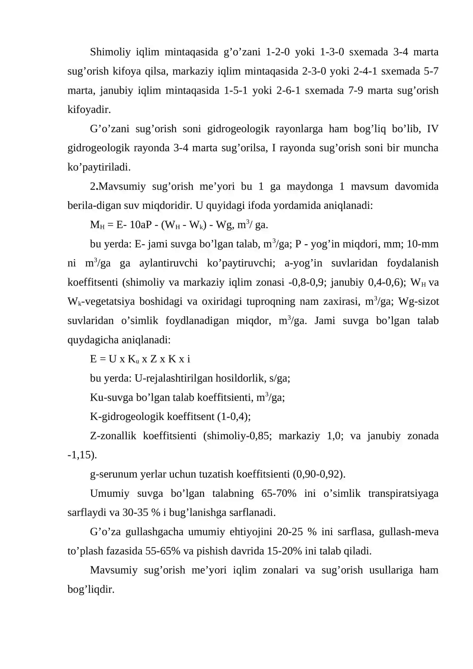 Qishloq xo'jalik ekinlarini sug'orish rejimi 3
