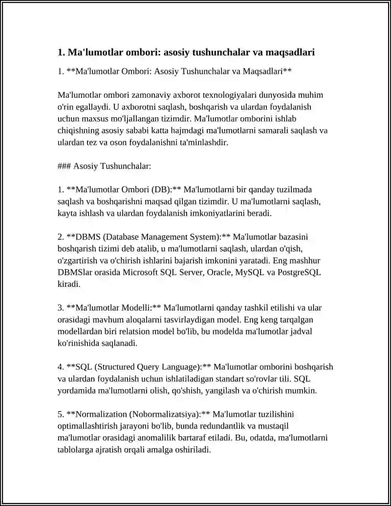 Ma'lumotlar Ombori: Asosiy Tushunchalar va Maqsadlari 3