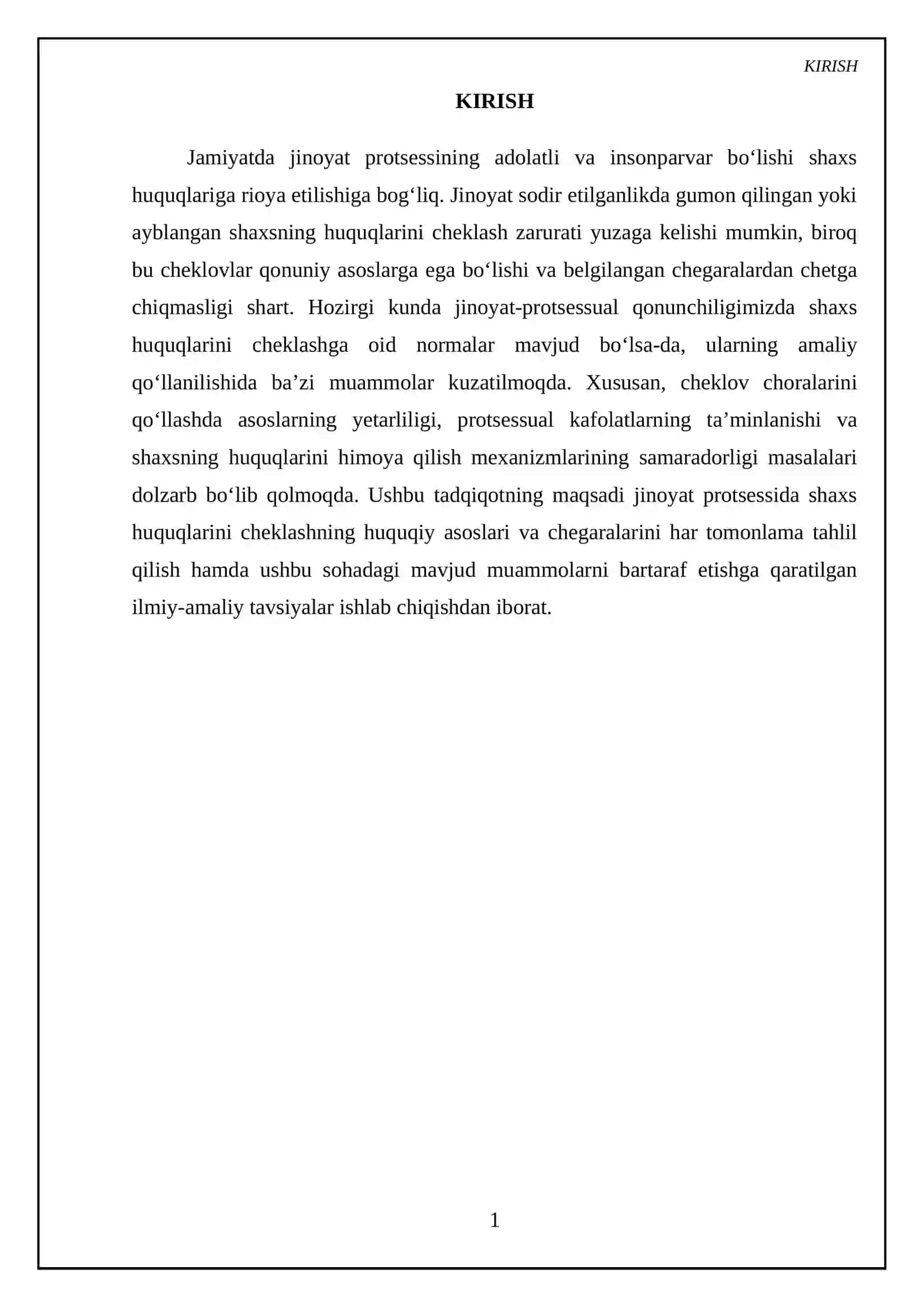 Jinoyat protsessida shaxs huquqlarini cheklash asoslari va chegaralari 3