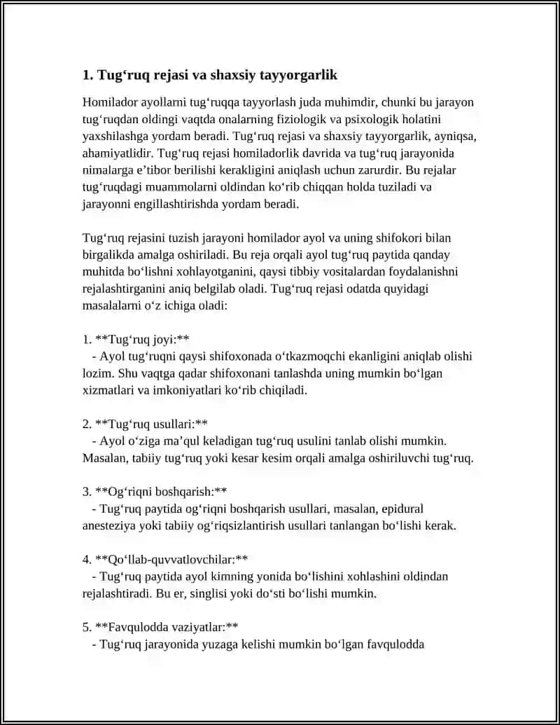 HOMILADOR AYOLLARNI TUG'RUQQA TAYYORLASH 3