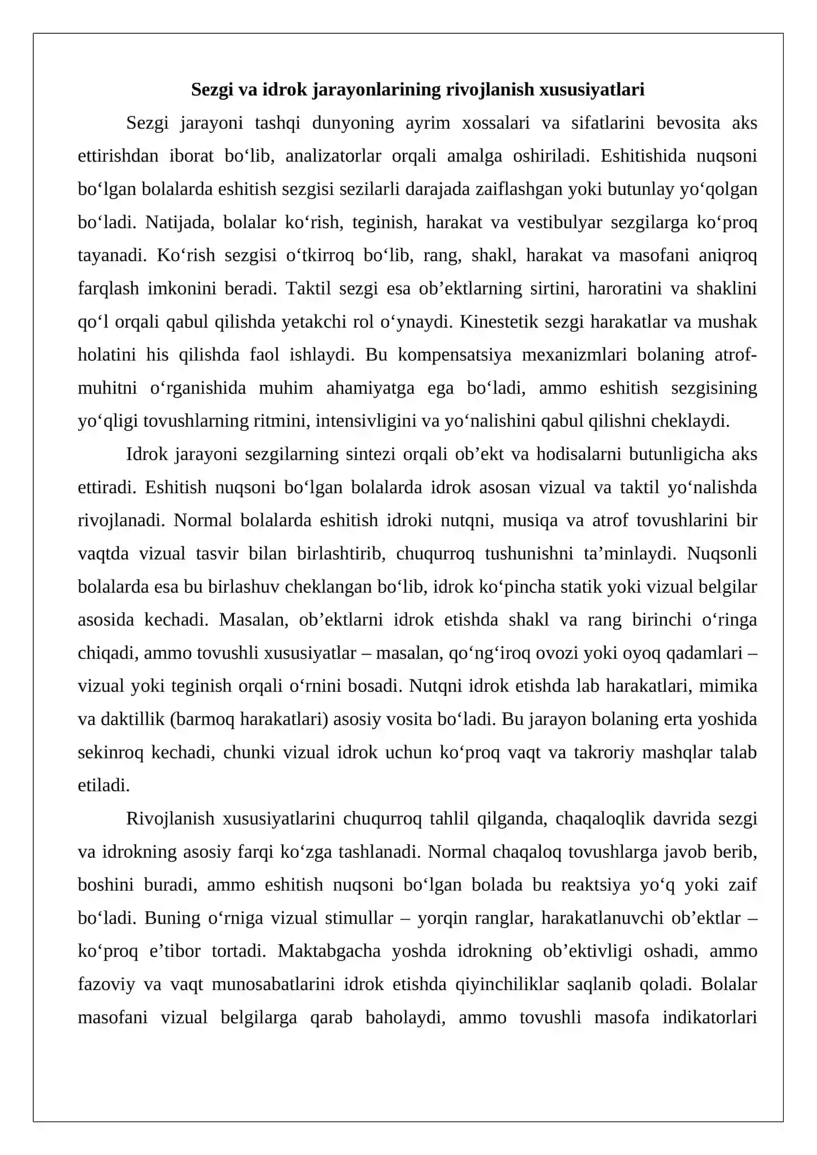 Eshitishda nuqsoni bo‘lgan bolalar bilish jarayonlarining xususiyatlarini tekshirish bo‘yicha didaktik materiallar to‘plash 3