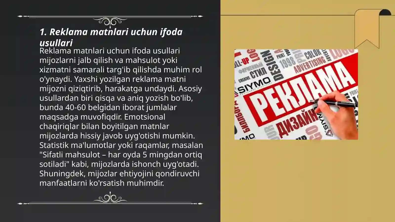 Reklama matnida fikr ifodasi va til meyorlari 3
