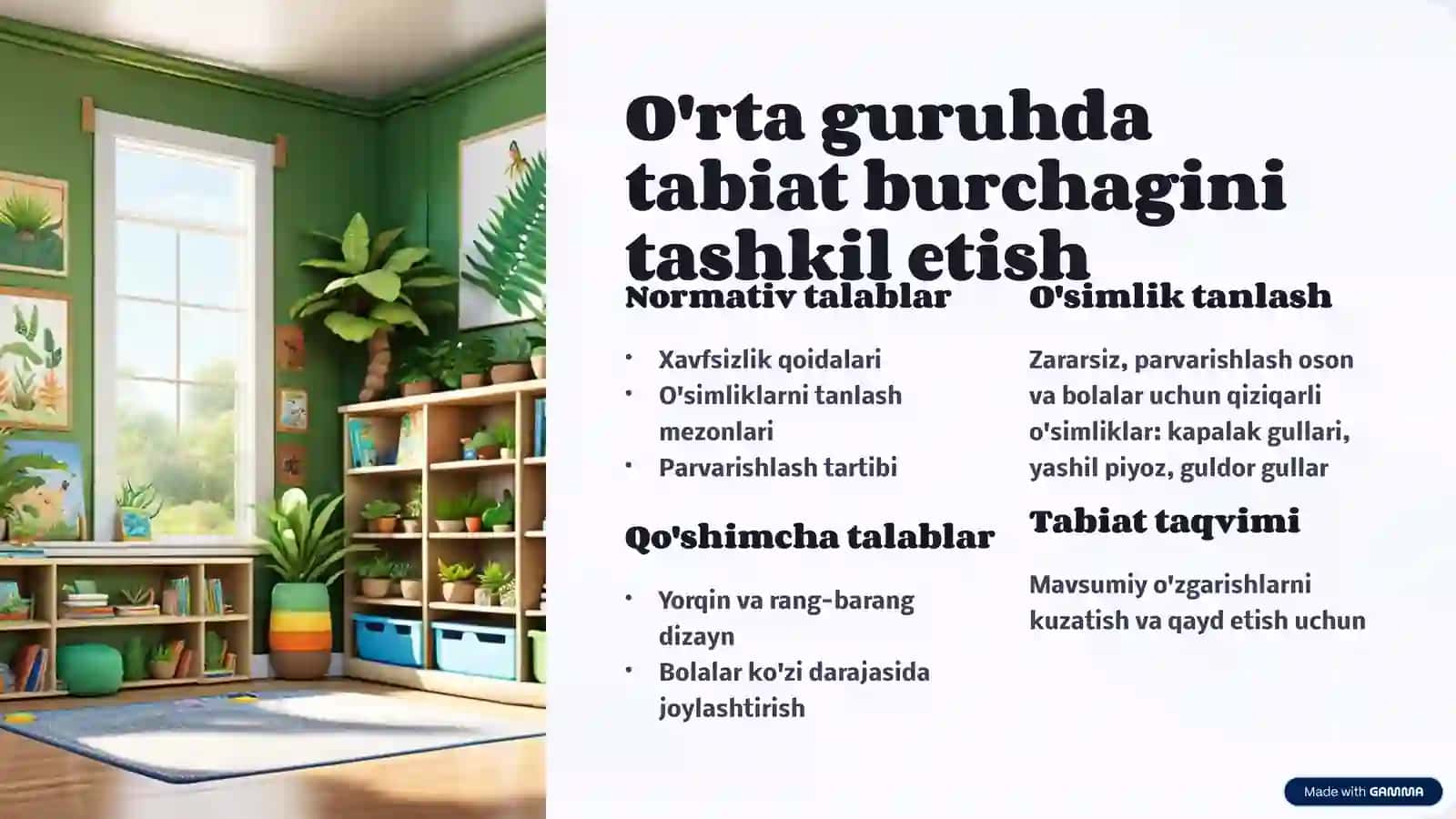 Bolalar bog'chasida tabiatga oid o'yinlar: O'rta guruh uchun mashg'ulot ishlanmalari 3