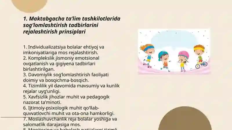 Maktabgacha taʼlim tashkilotlarida sogʻlomlashtirish tadbirlarini tashkil qilish, sport musobaqalarini oʻtkazish 3