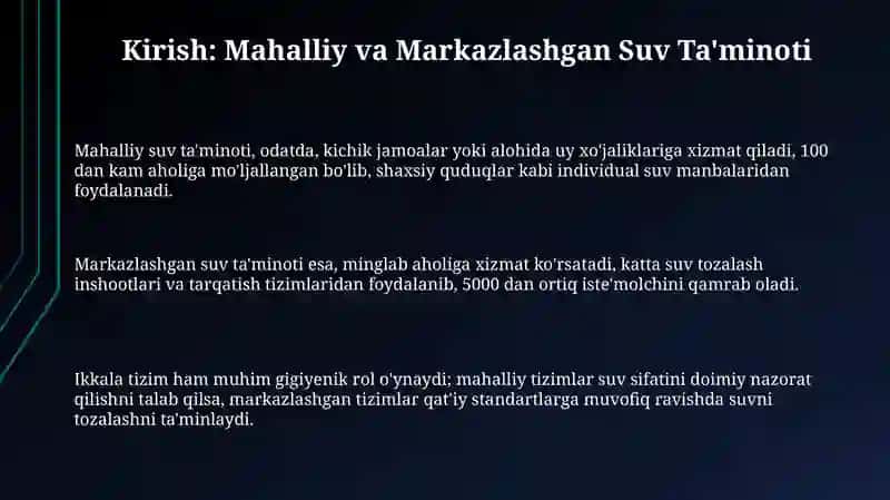 Mahalliy va Markazlashgan Suv Ta'minoti 3