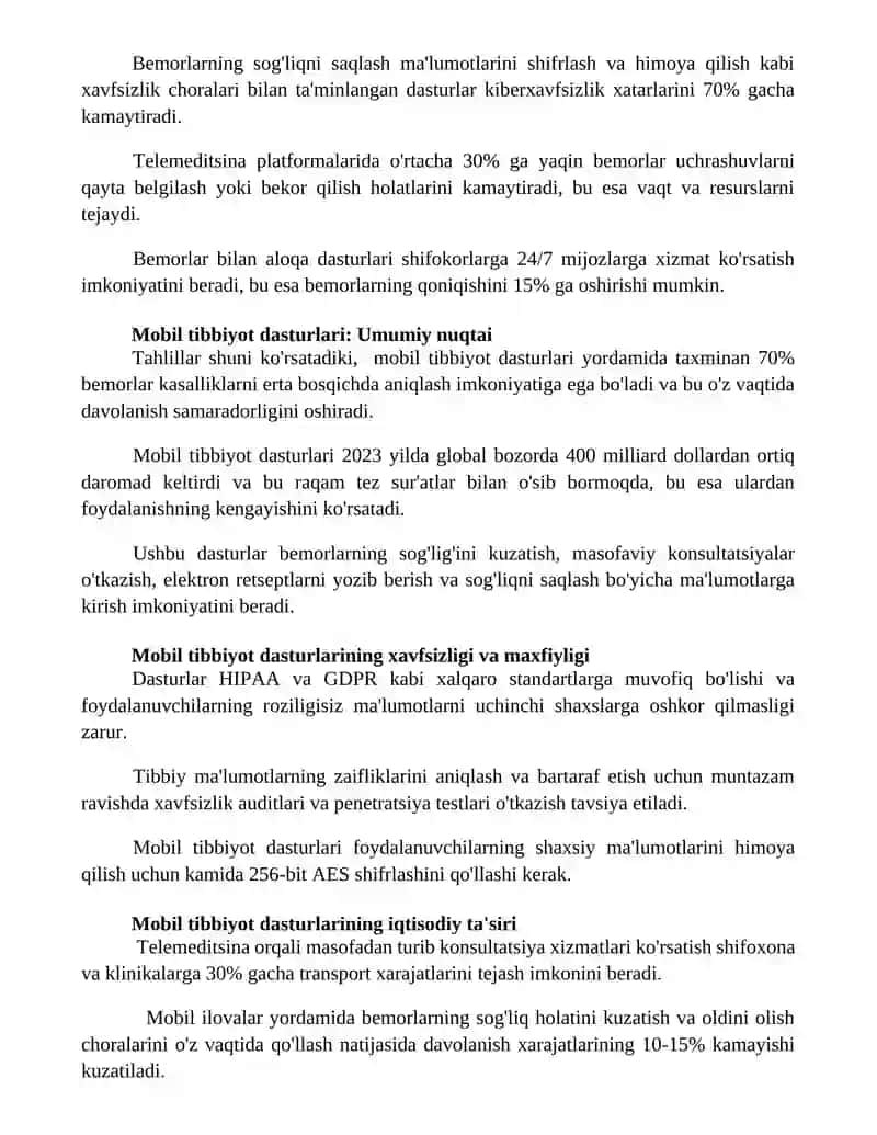 Mobil tibbiyot ilovalari va ularning qollanilishi 3