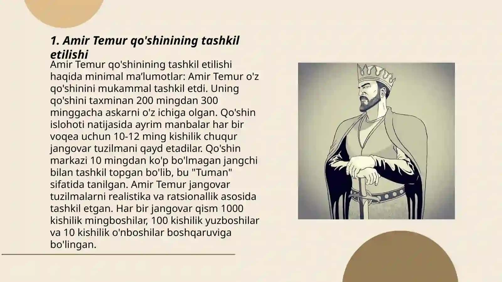 Amir Temur davlatida qo'shin tuzilishi 3