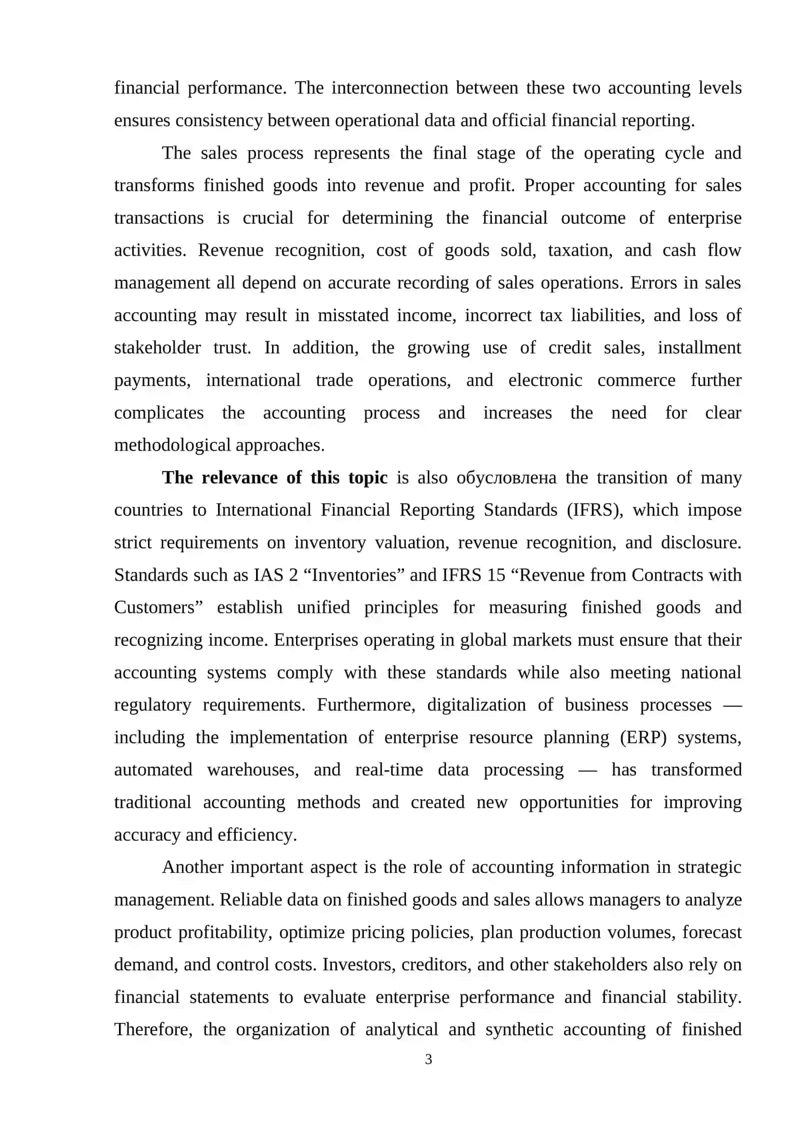ORGANIZATION OF ANALYTICAL AND SYNTHETIC ACCOUNTING OF FINISHED GOODS AND THE SALES PROCESS AT AN ENTERPRISE 3