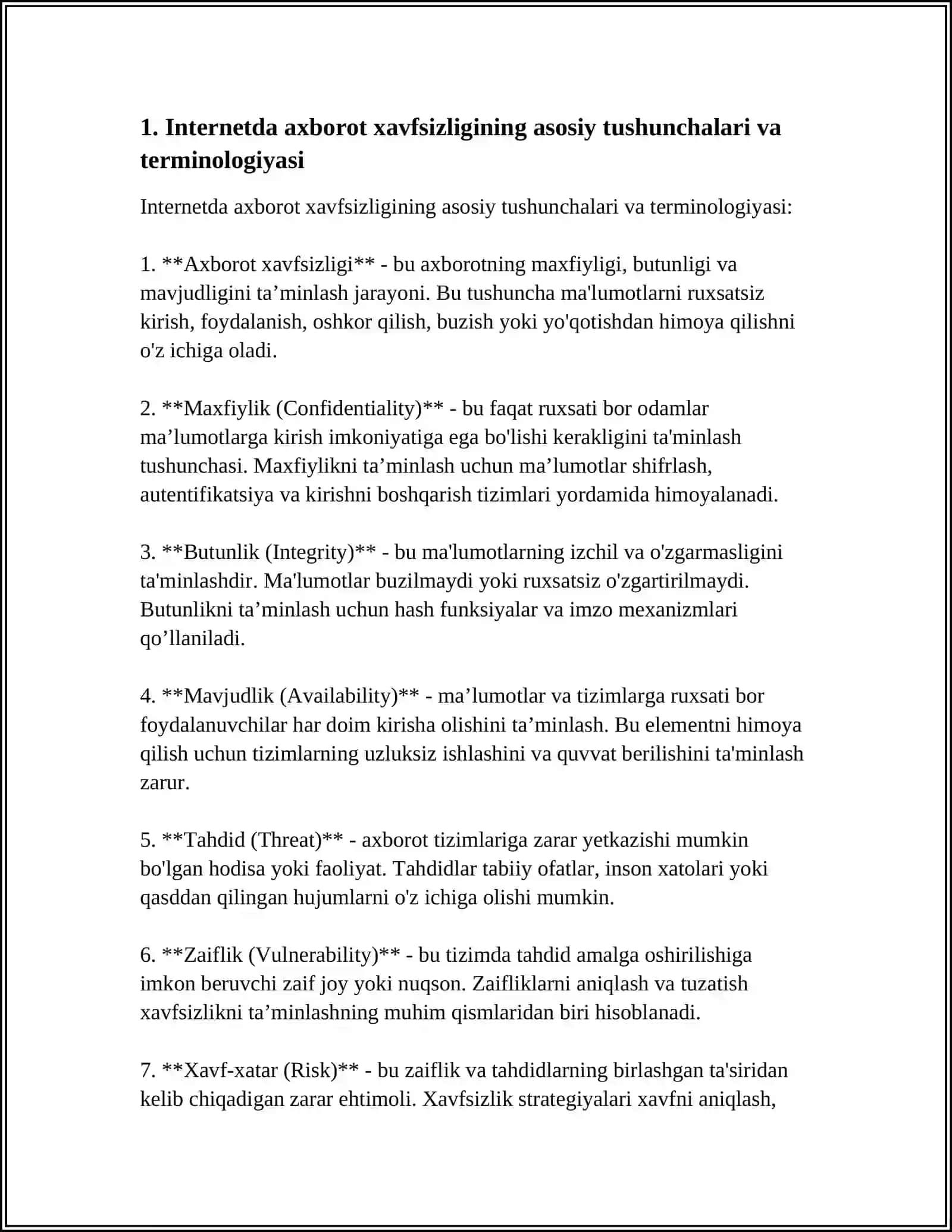 INTERNETDA AXBOROT XAVFSIZLIGINI TA'MINLASH ASOSLARI ULARDAN HIMOYALANISH USULLARI. AXBOROTLARNI HIMOYALASH VA ARXIVLASH ULARDAN FOYDALANISH 3