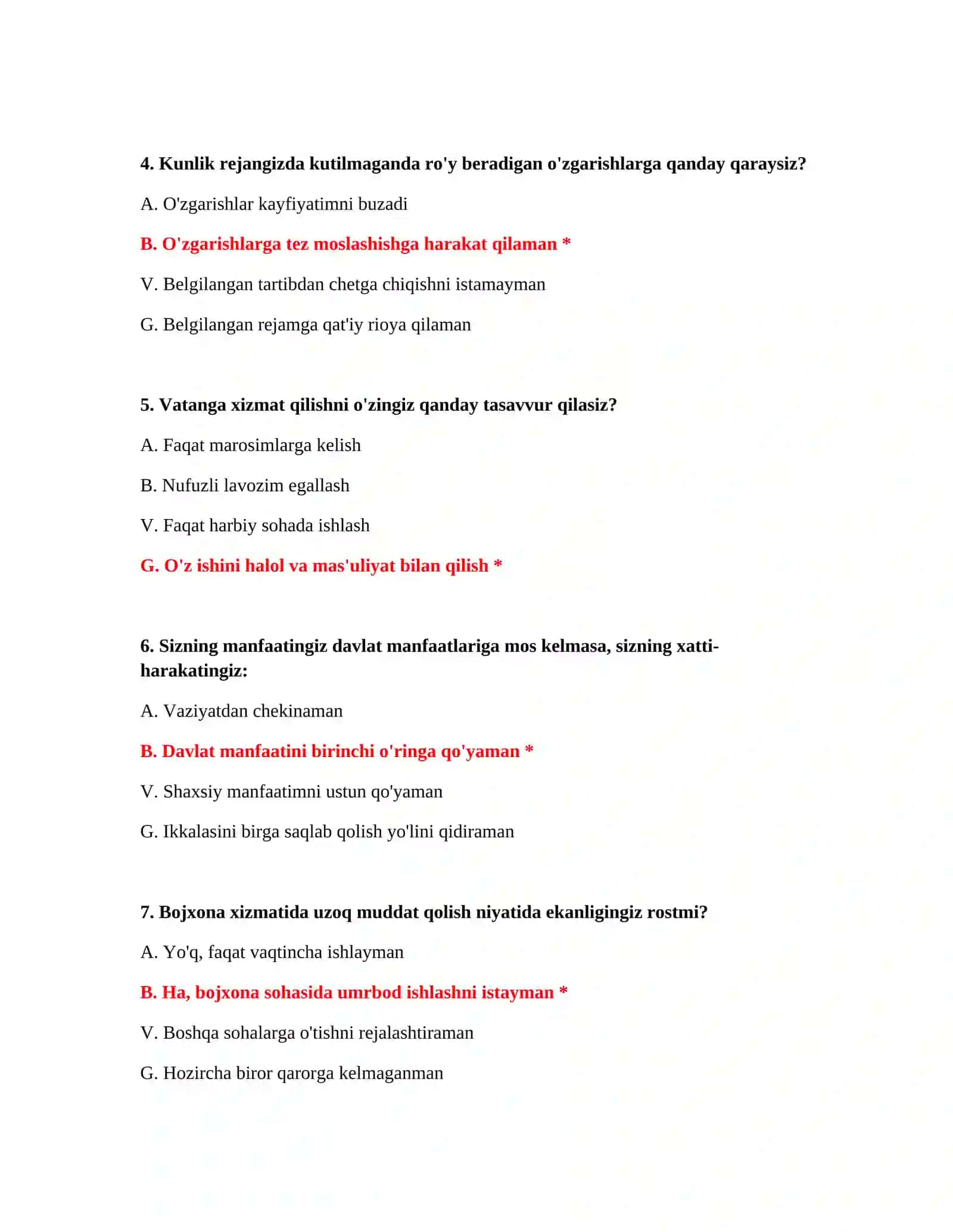 Bojxona ishga kirish uchun muhim testlar 3
