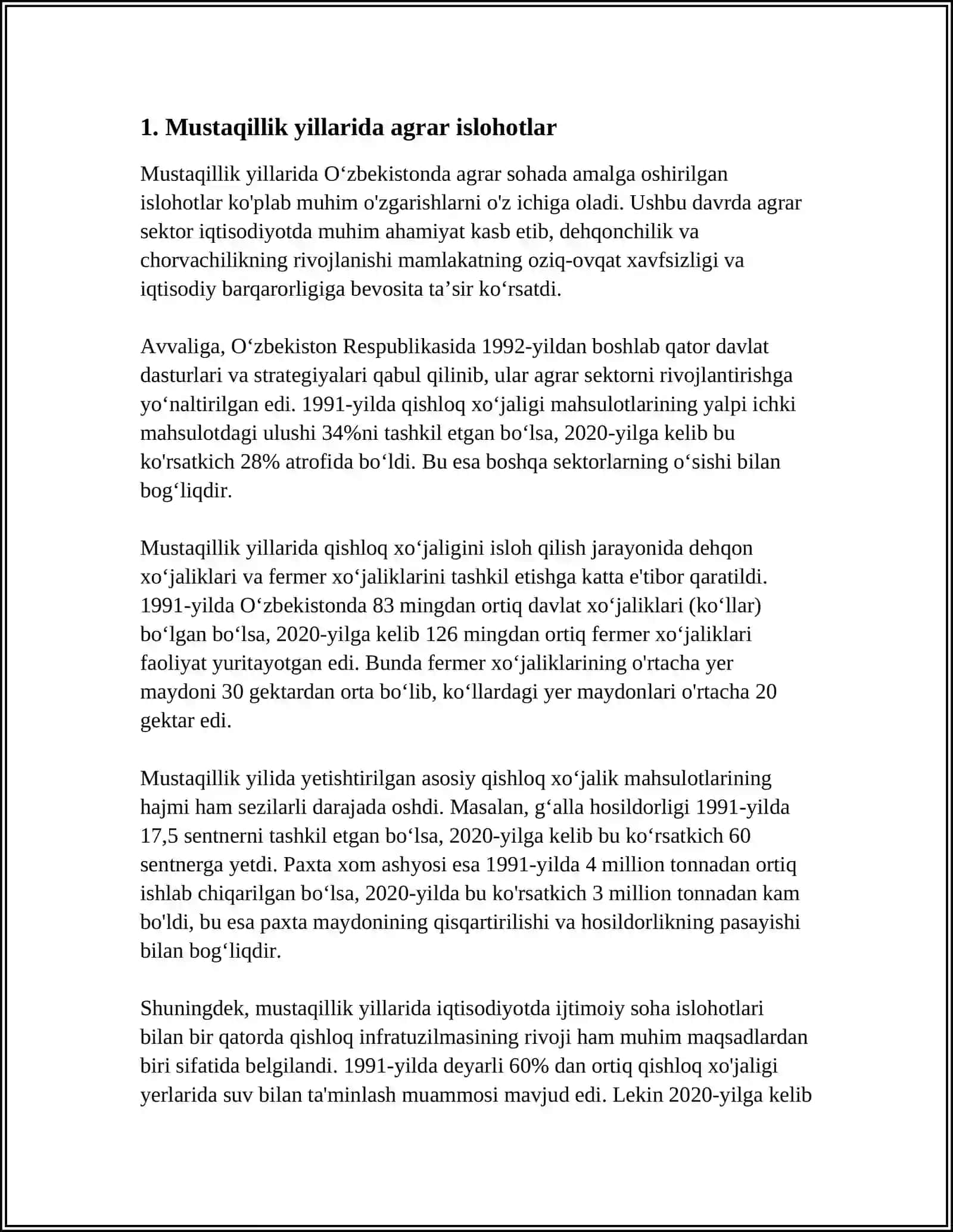 MUSTAQILLIK YILLARIDA QISHLOQ XOʻJALIGI VA SANOAT SOHASIDAGI OʻZGARISHLAR 3