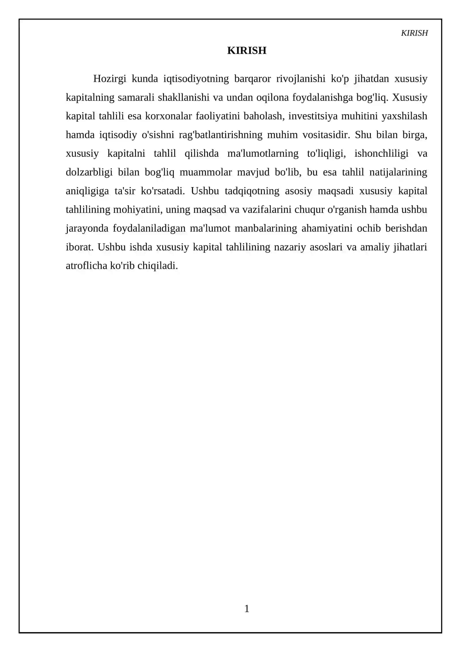 Xususiy kapital tahlilining maqsadi, mazmuni va vazifalari va ma'lumot manbalari 3