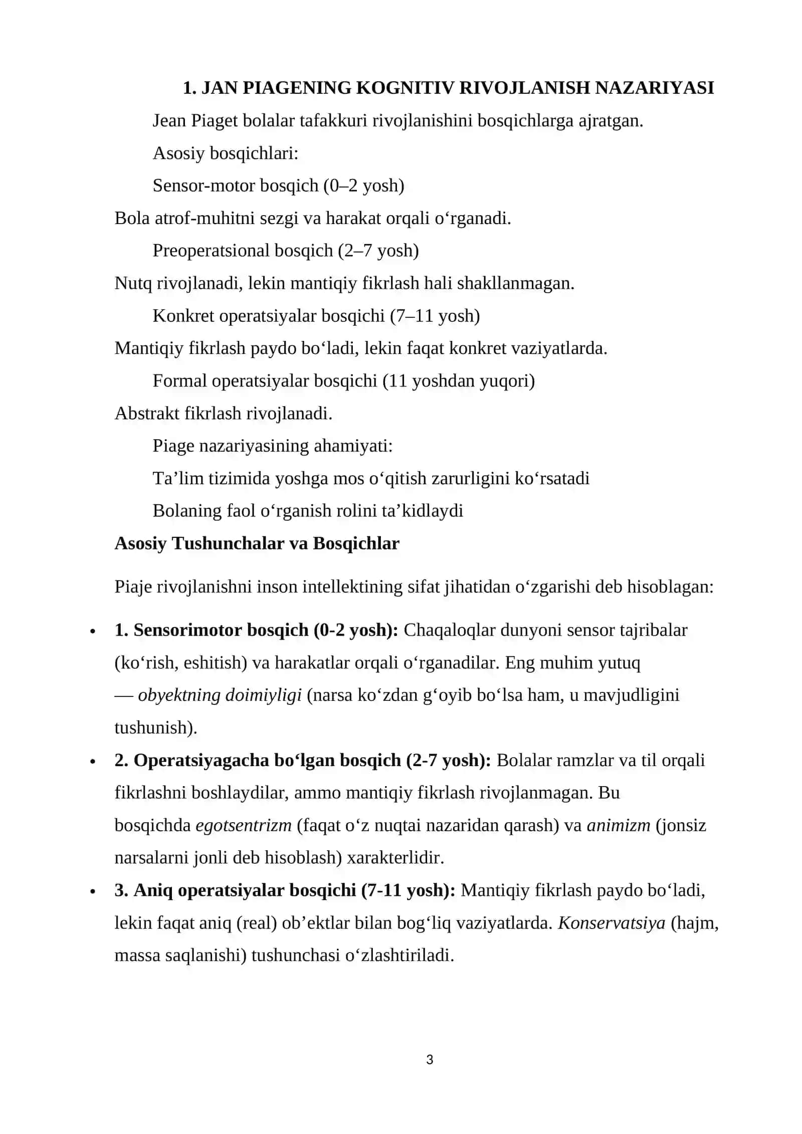 PIAGE, ERIKSON, FREYD VA VIGOTSKIYLARNING PSIXIK TARAQQIYOT NAZARIYALARI 3