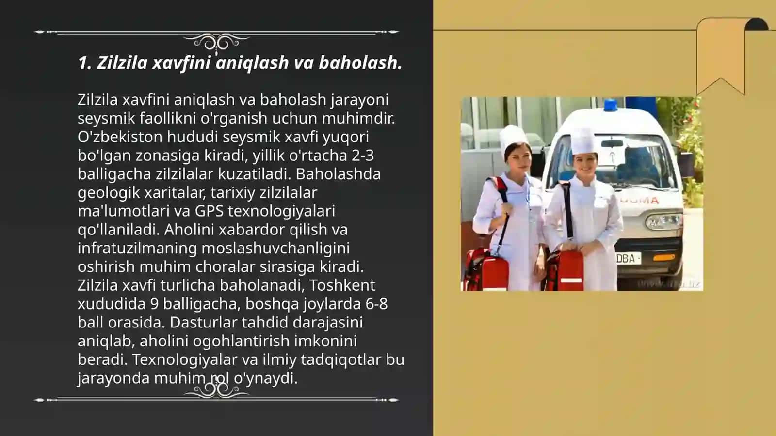 Zilzila oqibatlaridan o‘zini o‘zi muhofaza qilish, jabrlanganlarga birinchi yordam ko‘rsatish usullariga o‘rgatish 3