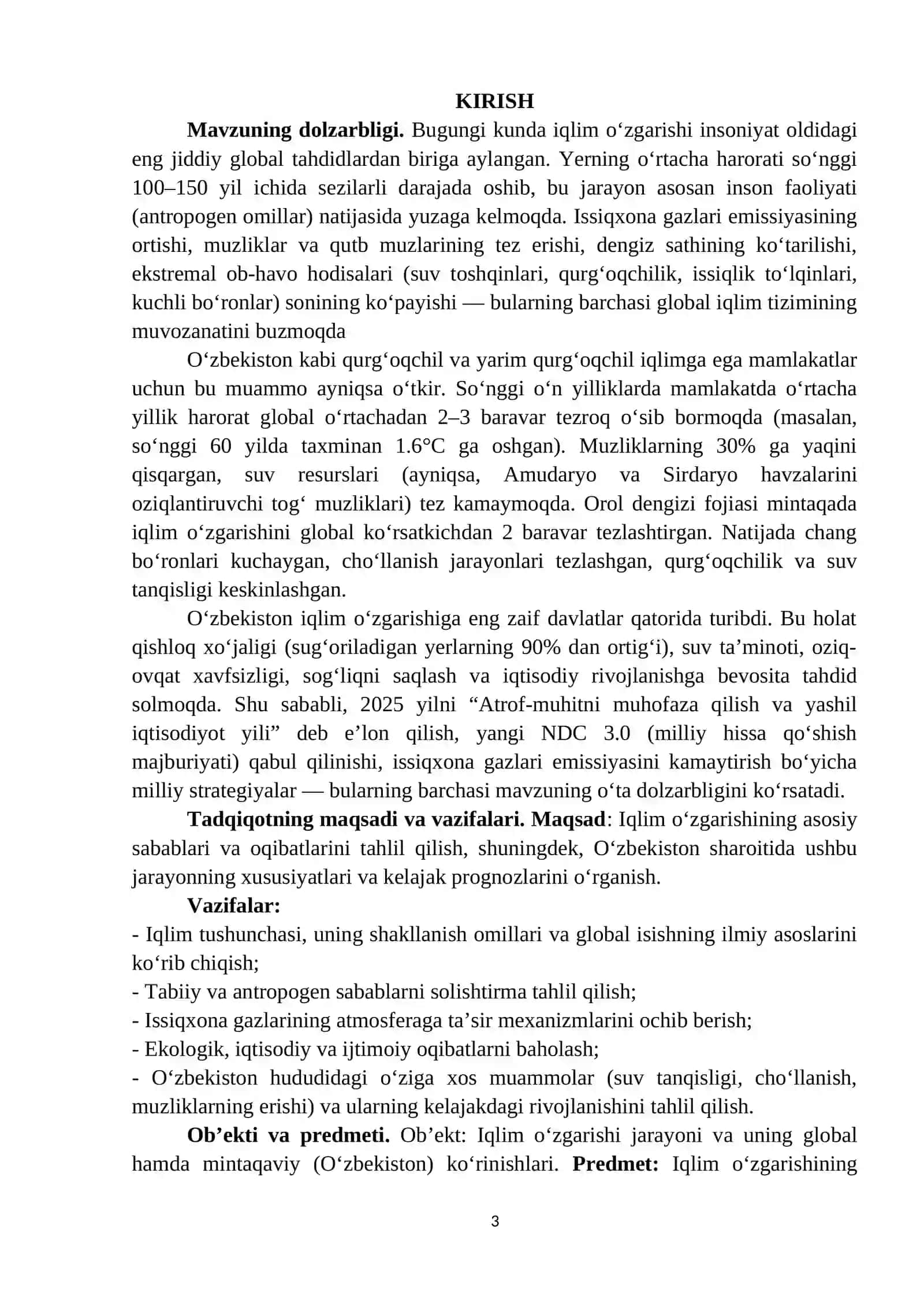 Jahon geografiyasi, Iqlim o’zgarishi sabab va oqibatlarini tahlili 3