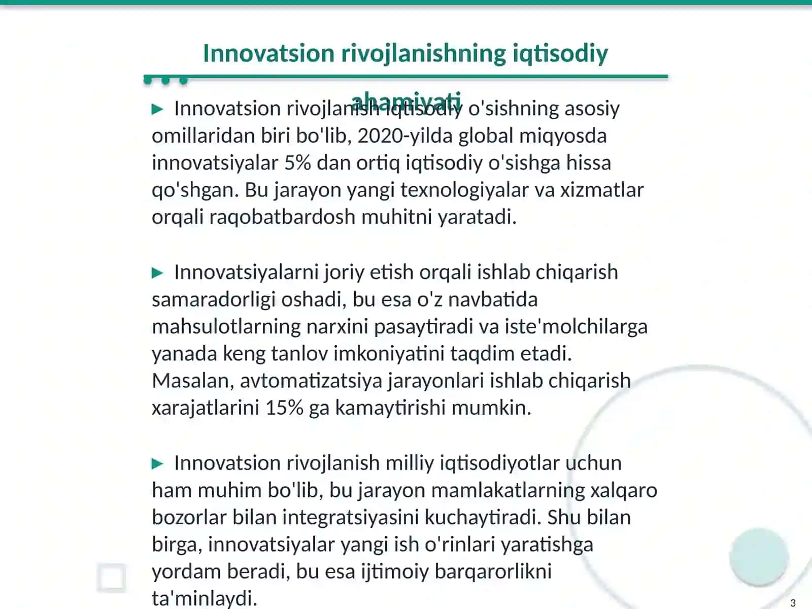 Iqtisodiyotni innovatsion rivojlanish yoʻliga oʻtshdagi xavfsizlik shartlari 3