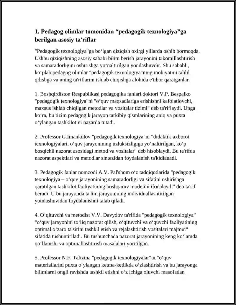 PEDAGOG OLIMLAR TOMONIDAN TEXNOLOGIYALARGA BERILGAN TARIFLAR 3