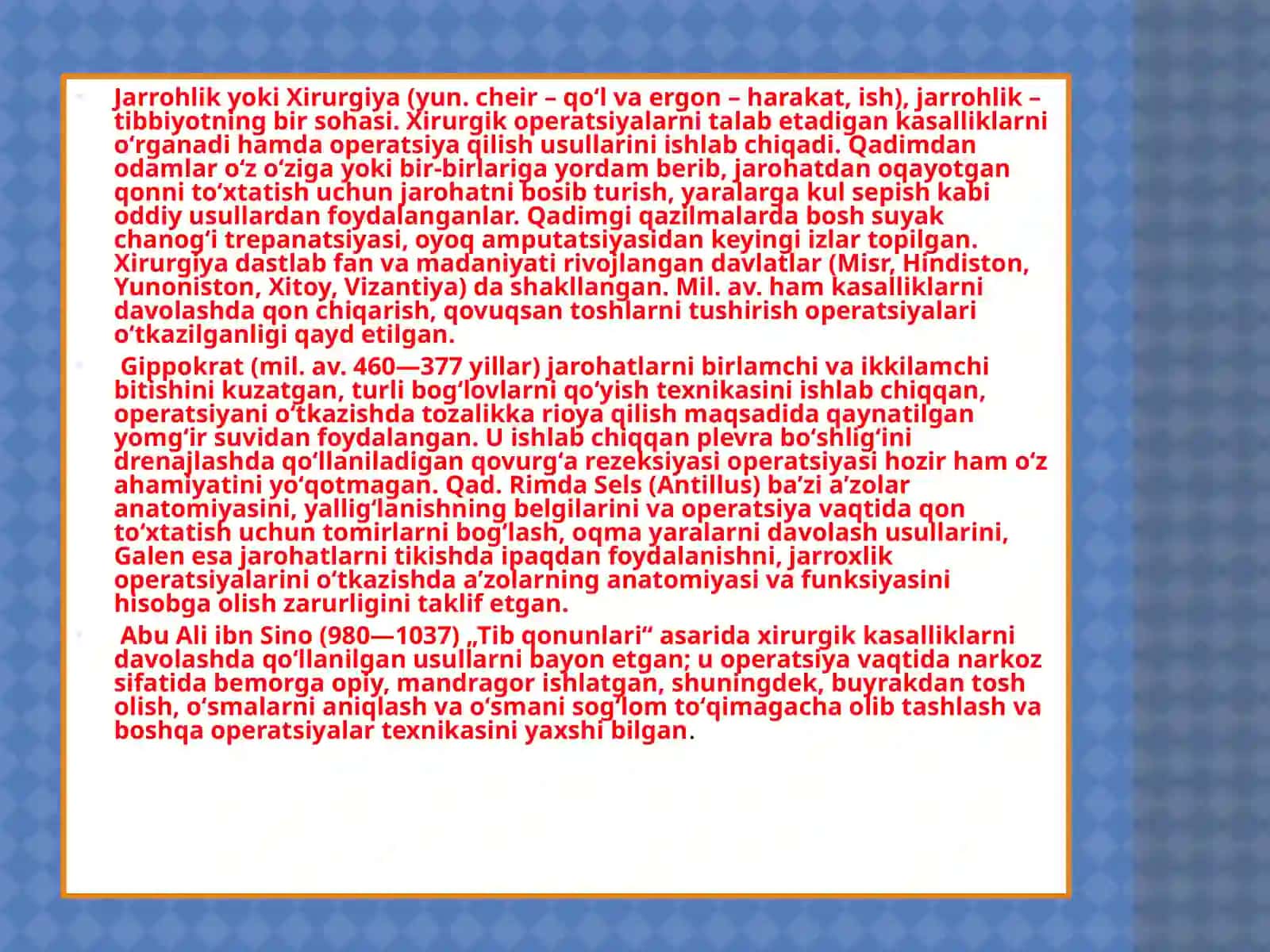 XIRURGIK BEMORLARNI OPERATSIYADAN KEYINGI DAVRLARDA PARVARISHLASH ASOSLARI 3