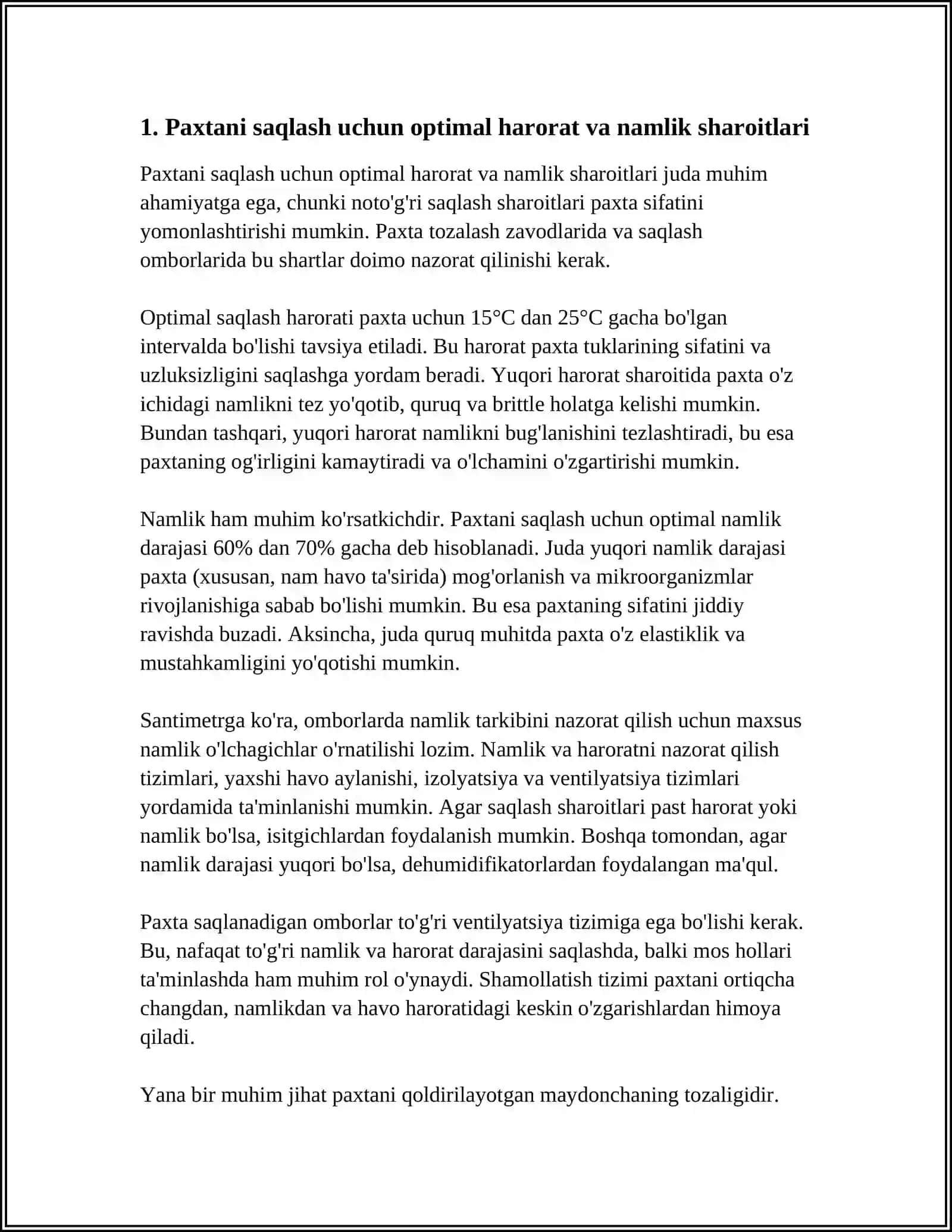 PAXTANI YOPIQ OMBORLARDA SAQLASH TEXNOLOGIYASI 3