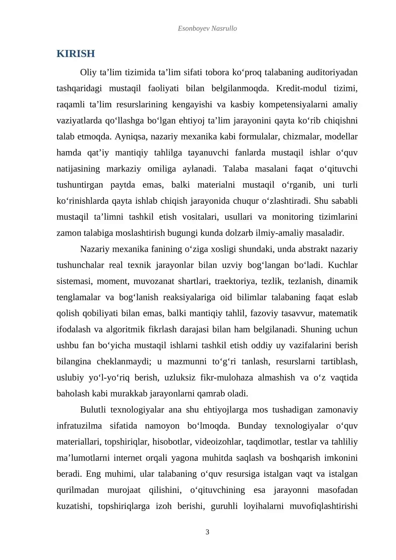 Nazariy Mexanika Fanidan Mustaqil Ishlarini Tashkil Etishda Bulutli (Cloud) Texnologiyalarning O‘rni 3