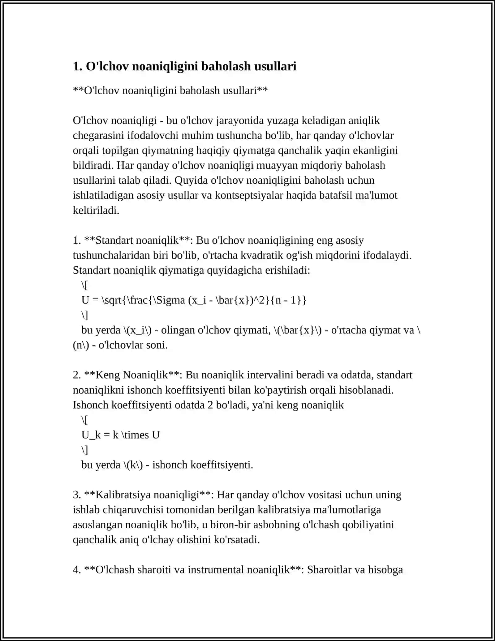 O'lchov noaniqligini baholash 3