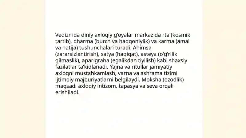 Milliy dinlar-vedizm dini taʼlimotida diniy axloqiy qarashlari 3