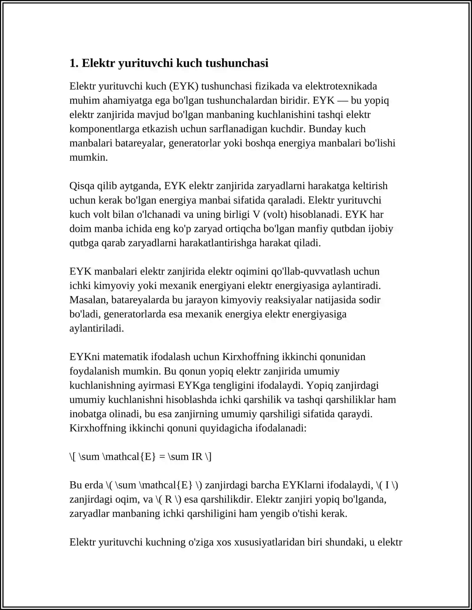 NERNEST TENGLAMASI.ELEKTR YURITUVCHI KUCHNI VA ELEKTR POTENSIALLARNI O'LCHASH USULLARI 3