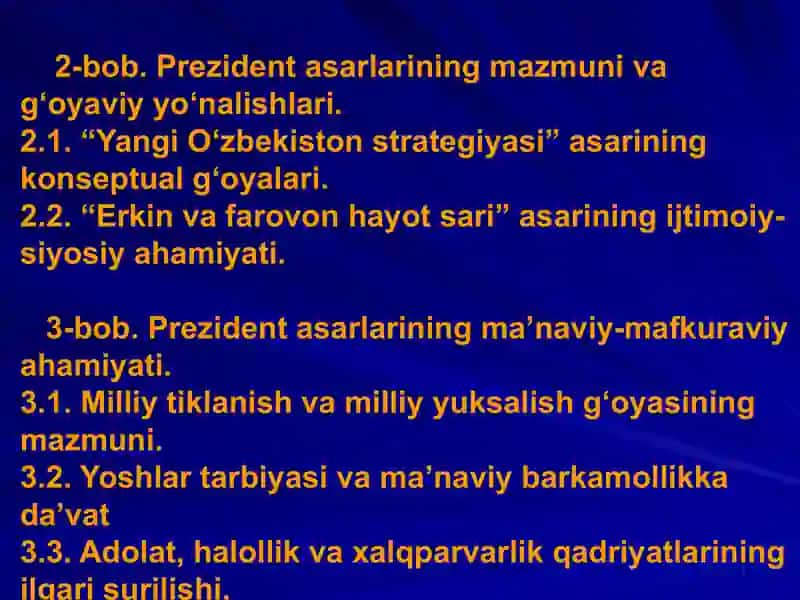 prezident asarlari mavzusida kurs ishi.   prezident asarlari mavzusida mustaqil ish. 3