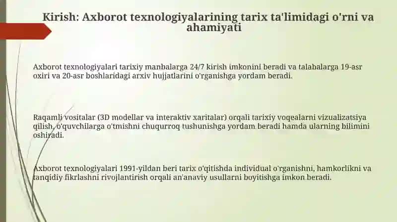 Tarixta'limda axborot texnologiyalarning o'rniva ahamiyati 3