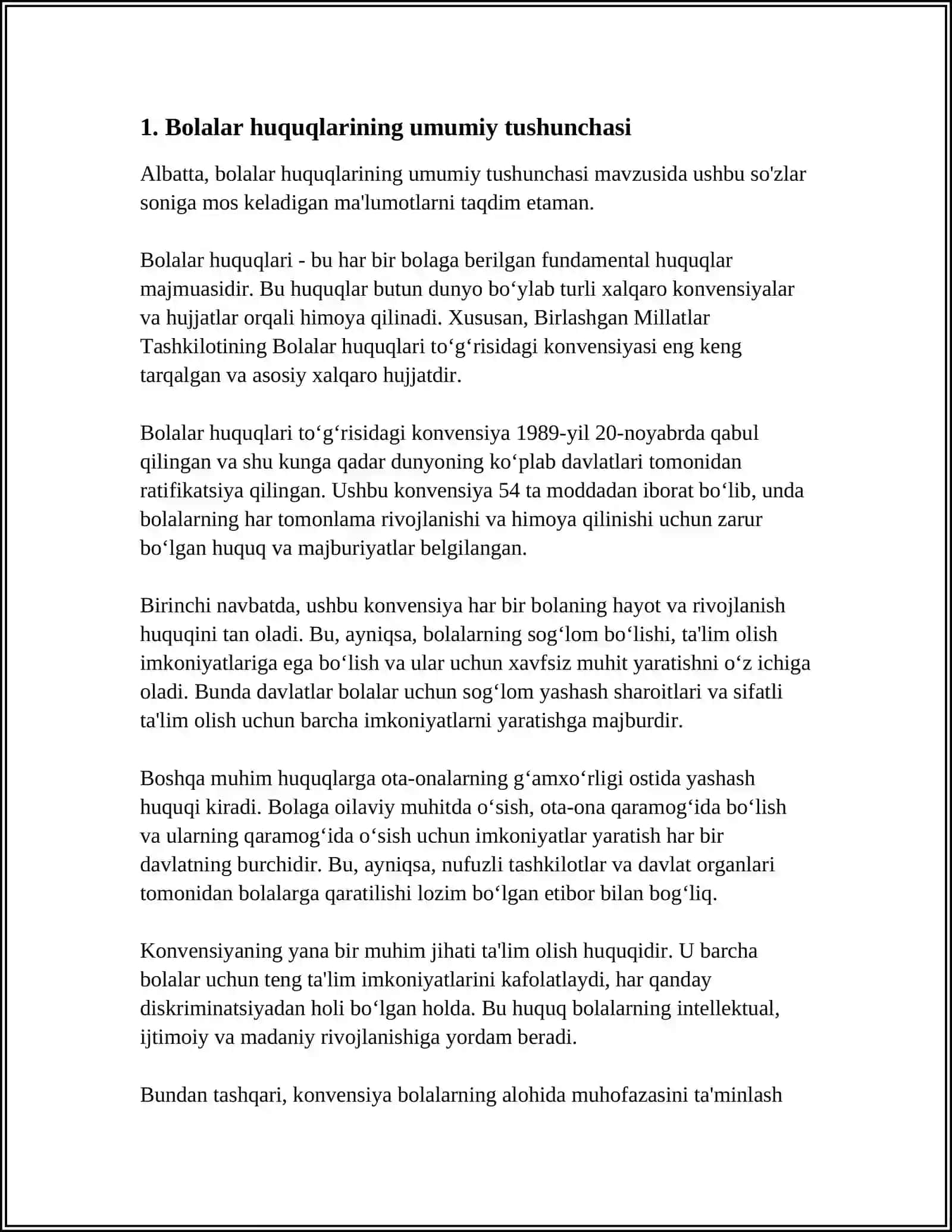YUNESKO TASHKILOTINING BOLALAR HUQUQLARINI HIMOYA QILISH TO'G'RISIDAGI KONVENSIYA 3