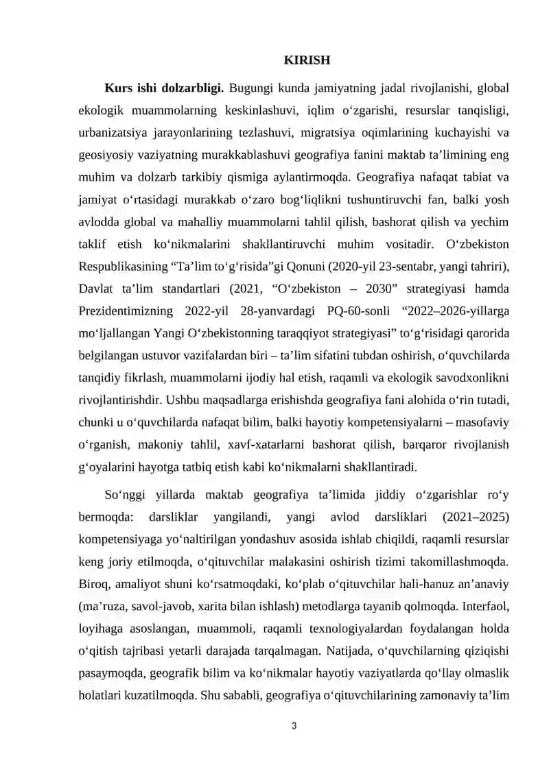 GEOGRAFIYA TA’LIM METODLARI BO’YICHA DARS ISHLANMA TUZISH 3