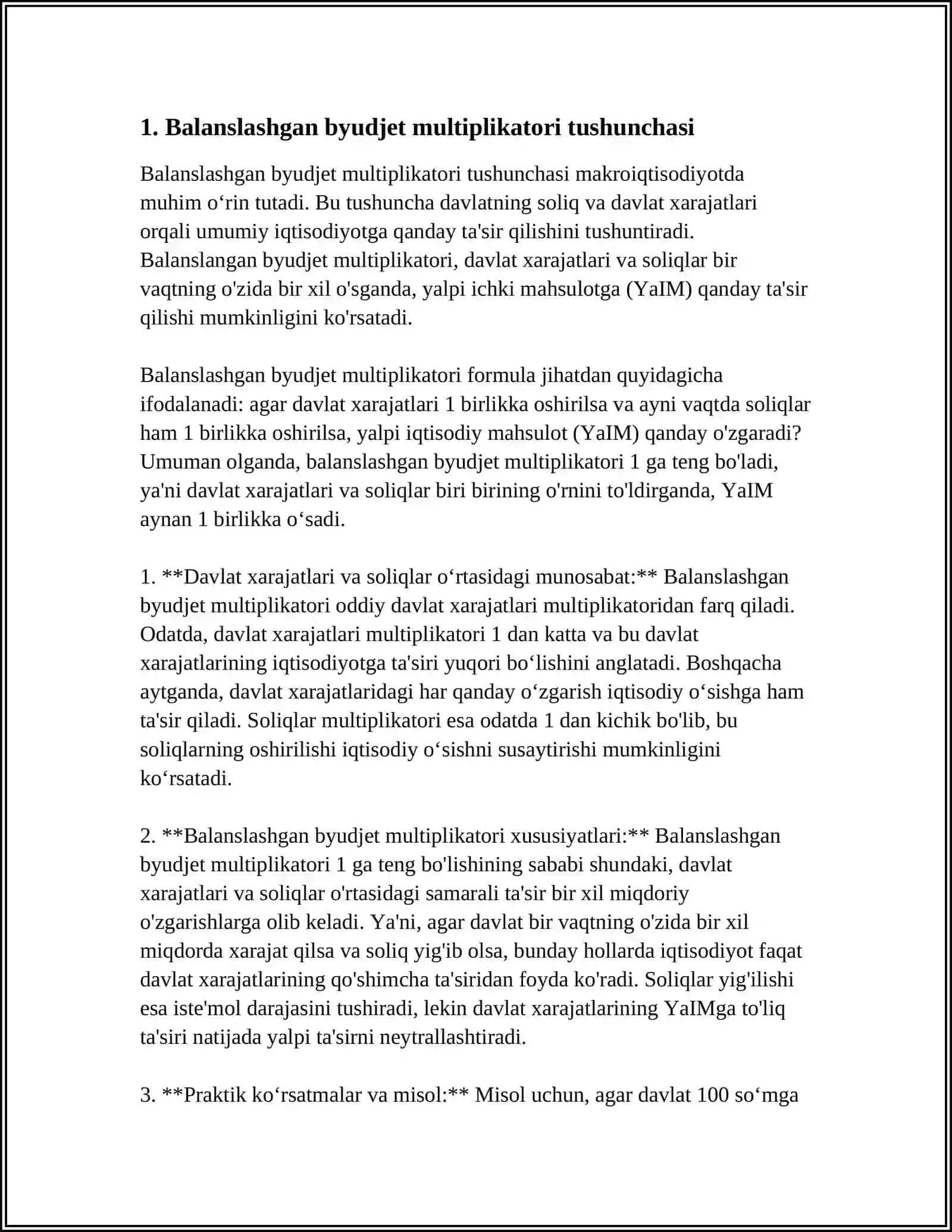 Balanslashgan byudjet multiplikatori 3