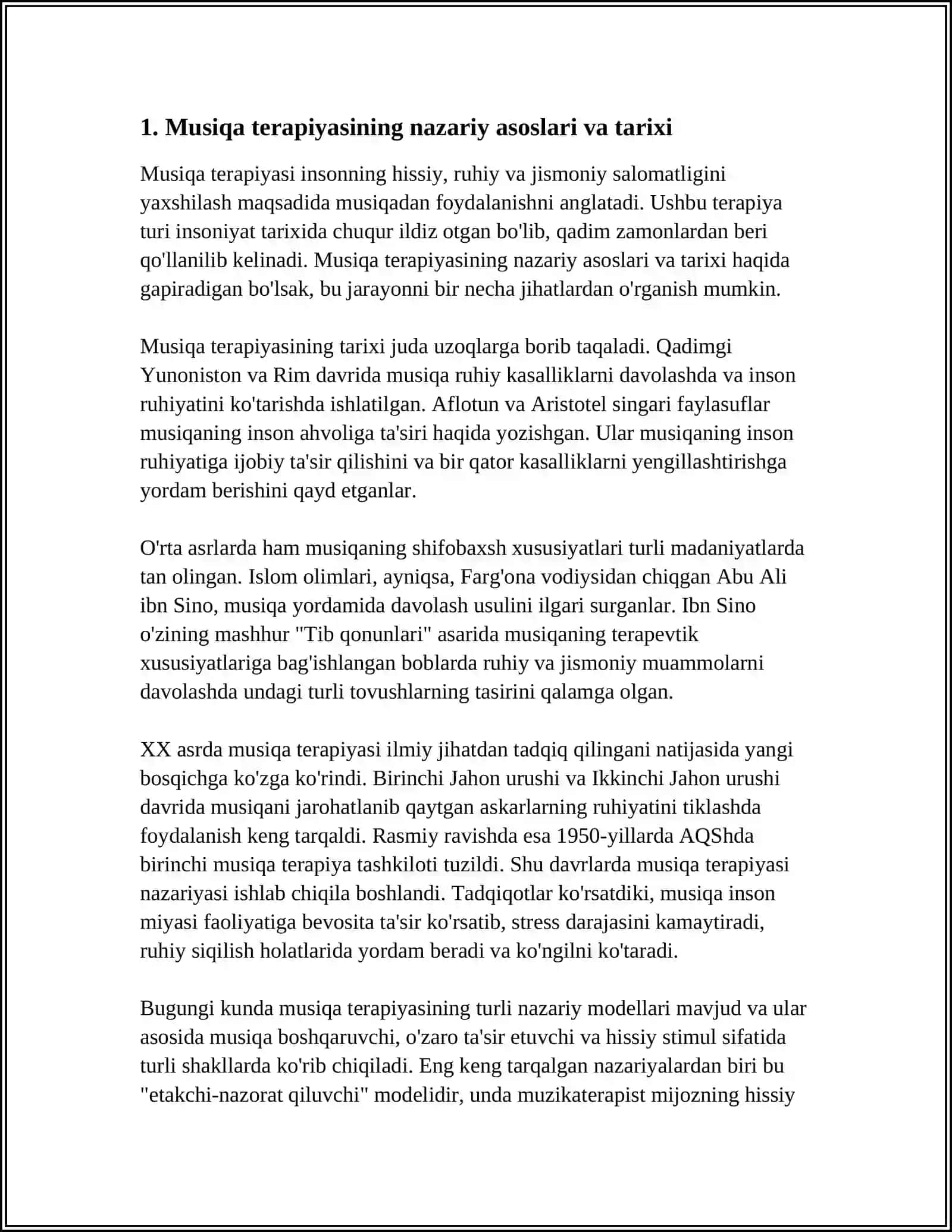 MUSIQA TERAPIYASI VA TURLARI. KITOB TERAPIYASI VA TURLARI. OTA ONALAR BILAN TRENINGLAR OʻTKAZISH USULLARI. MAKTABGACHA TA’LIM TASHKILOTLARIDA MULTIMEDIALARDAN FOYDALANISH. MEDATA’LIMNING ASOSIY MAZMUNI 3