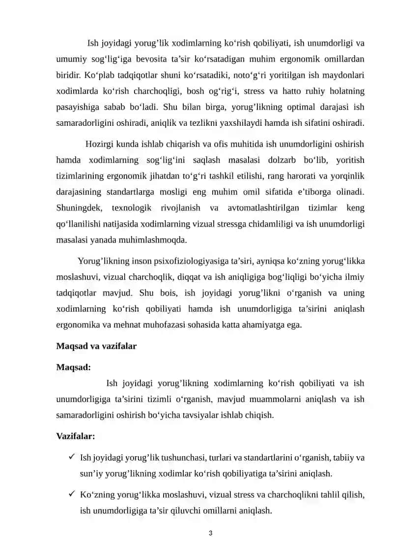 Ish joyidagi yorugʻlikning xodimlarning koʻrish qobiliyatiga va ish unimdorligiga taʼsiri 3