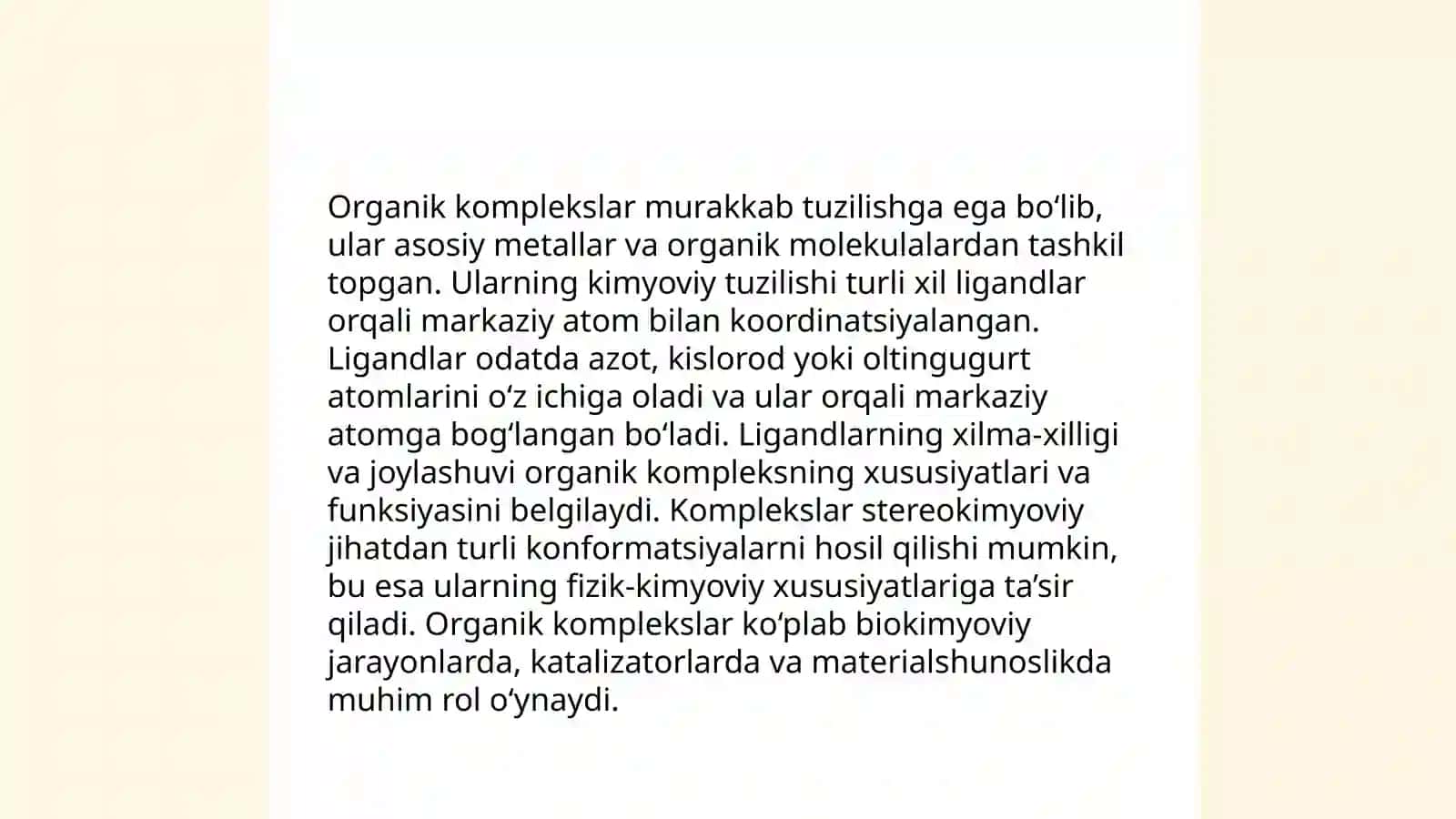 Organik kopmleks hosil qiluvchilar.Ularning yutuq va kamchiliklari, tehnologiyada qõllanilishi 3