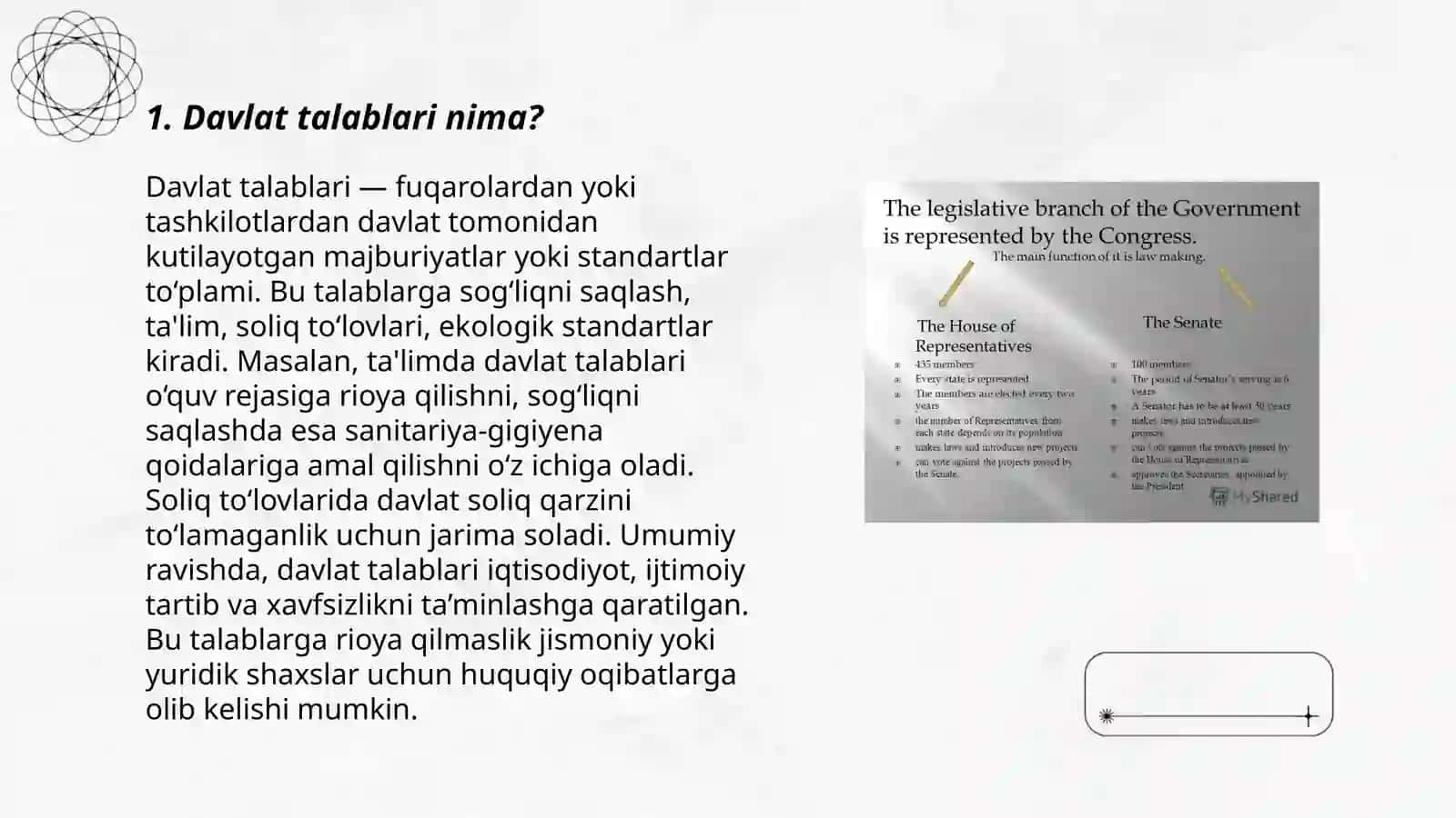 Davlat talablari tuzulmasini ayting 3