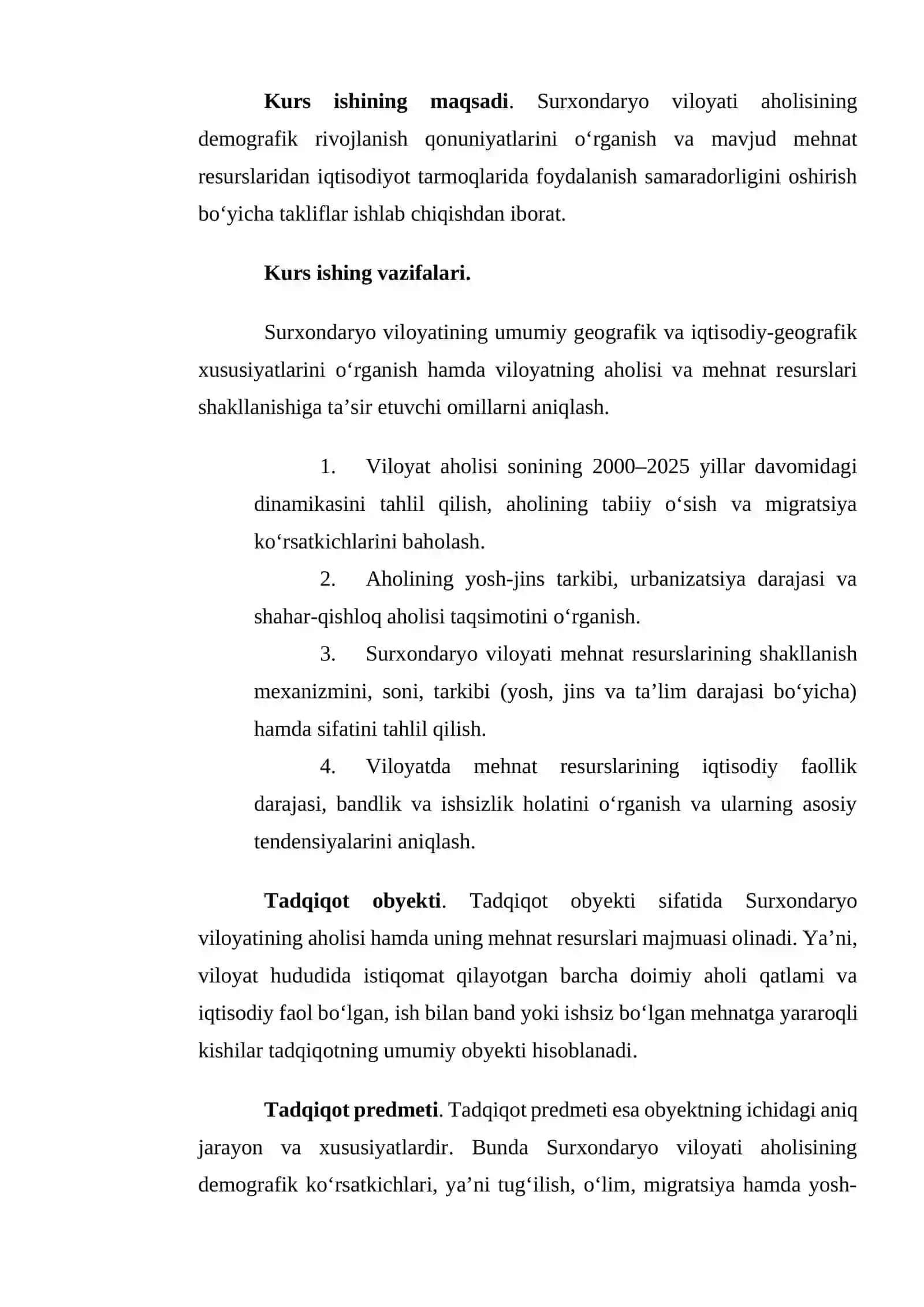 surxondaryo viloyati aholisi va mehnat resurslari kurs ishi 3