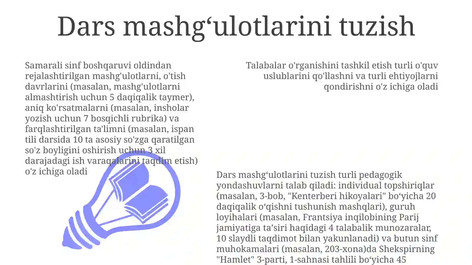 Darsda o'quvchilar o'quv faoliyatini ommaviy, guruhli va kattartibda tashkil etish 3