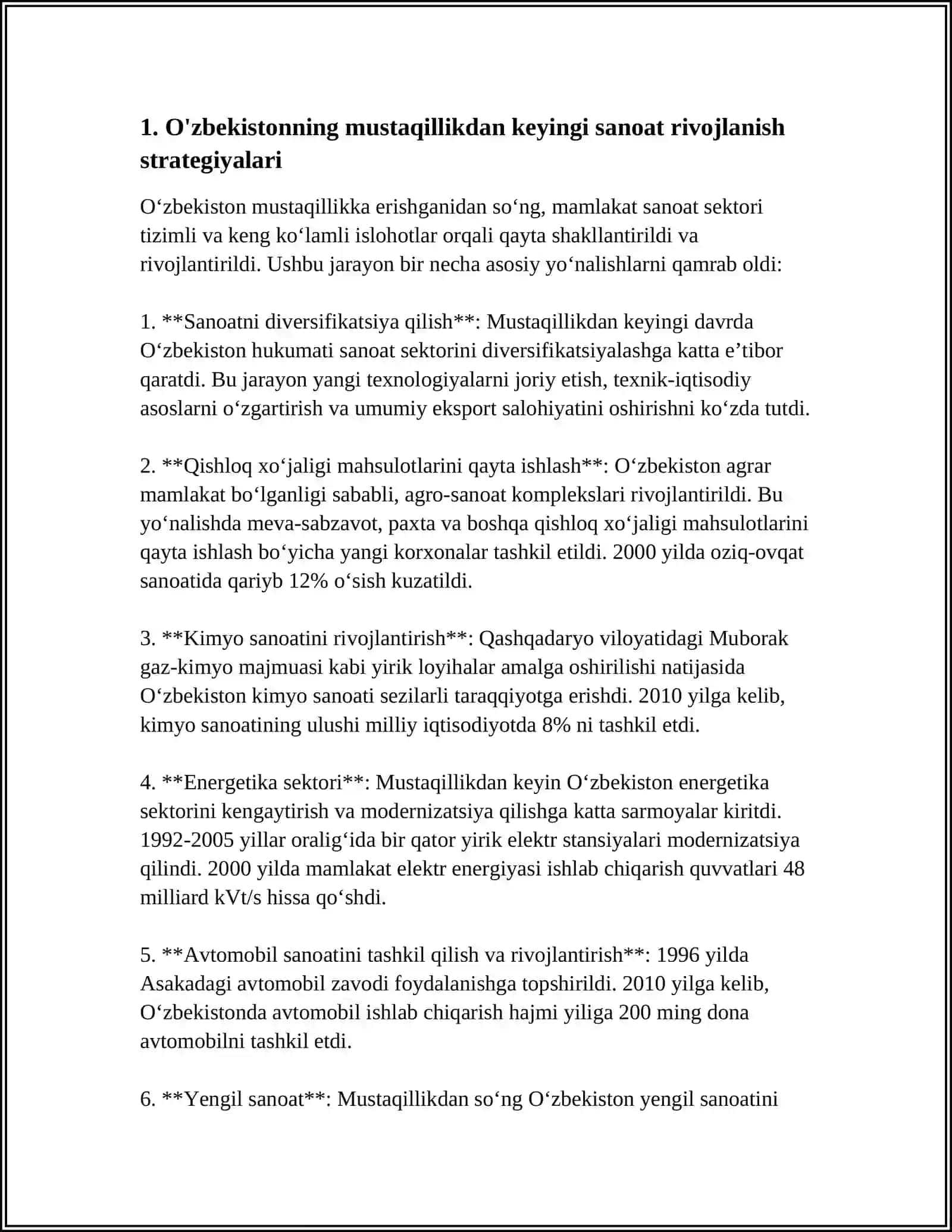 MUSTAQILLIK YILLARIDA O’ZBEKISTON SANOATI 3