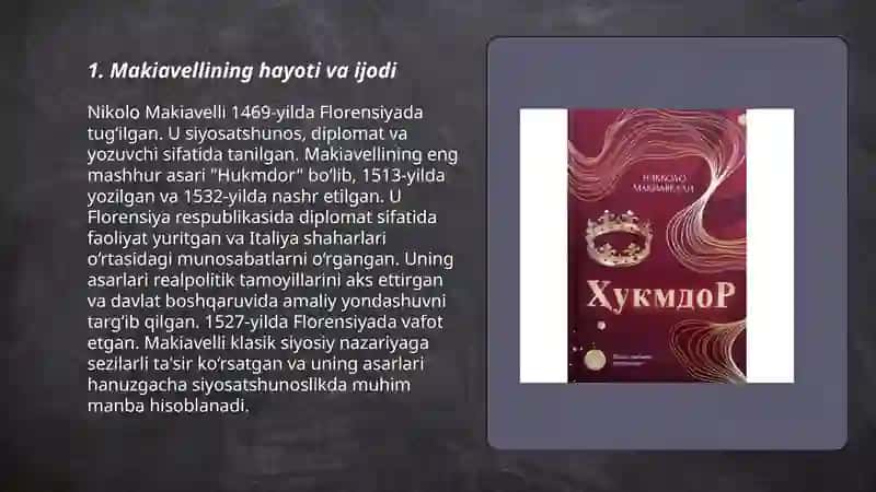 Makiavelining,,Hukmdor ''asari 3