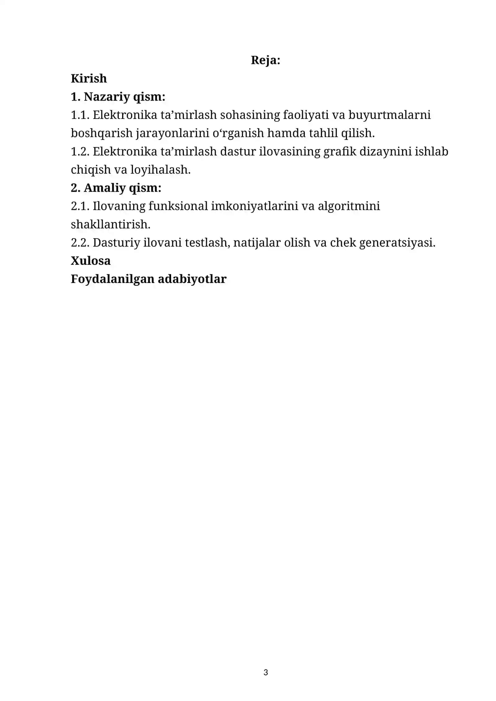 Elektronika ta’mirlash ustaxonasi buyurtmalarini boshqarish dastur ilovasini yaratish 3