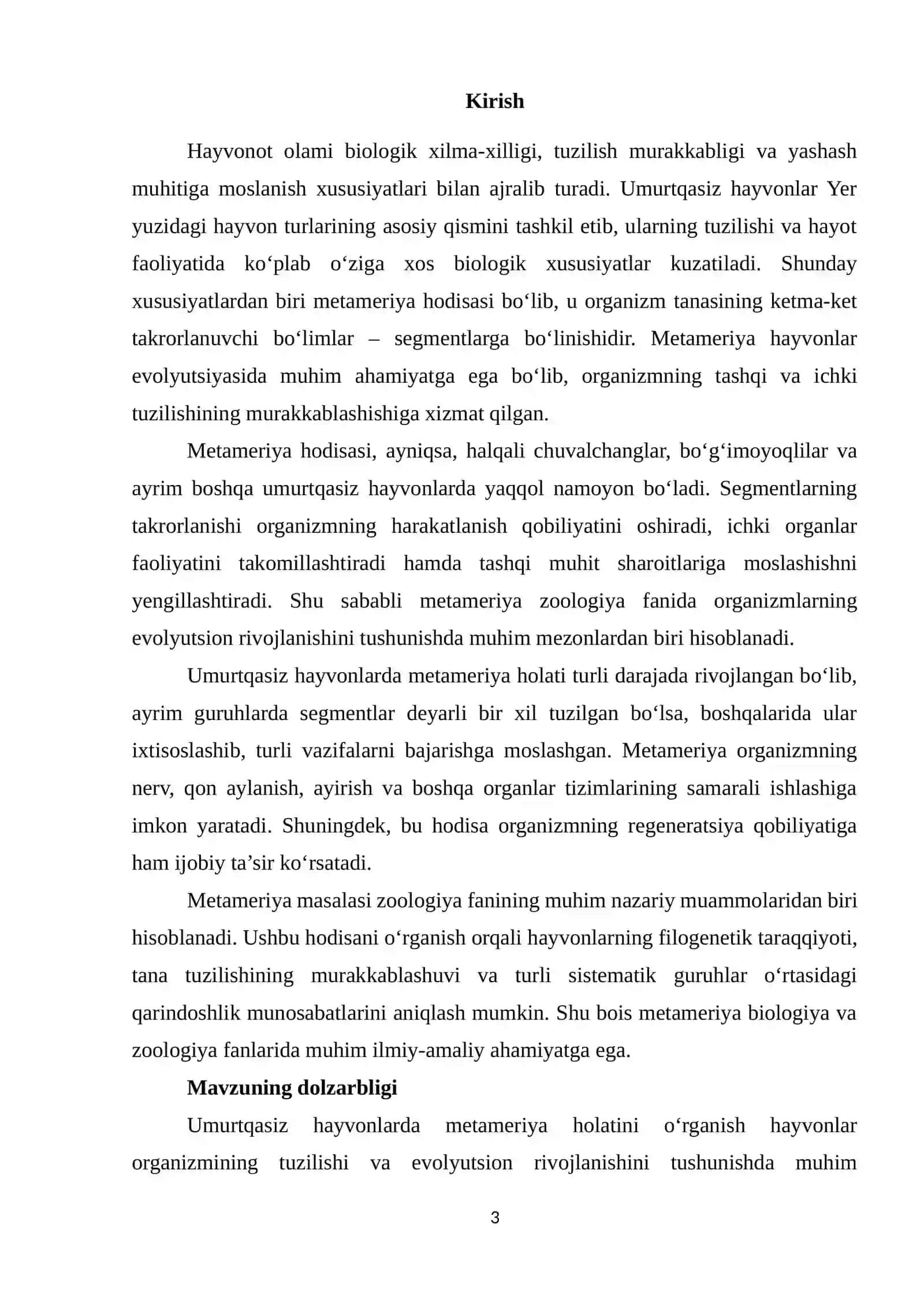 Umurtqasiz hayvonlarda metameriya xolati mohiyati 3