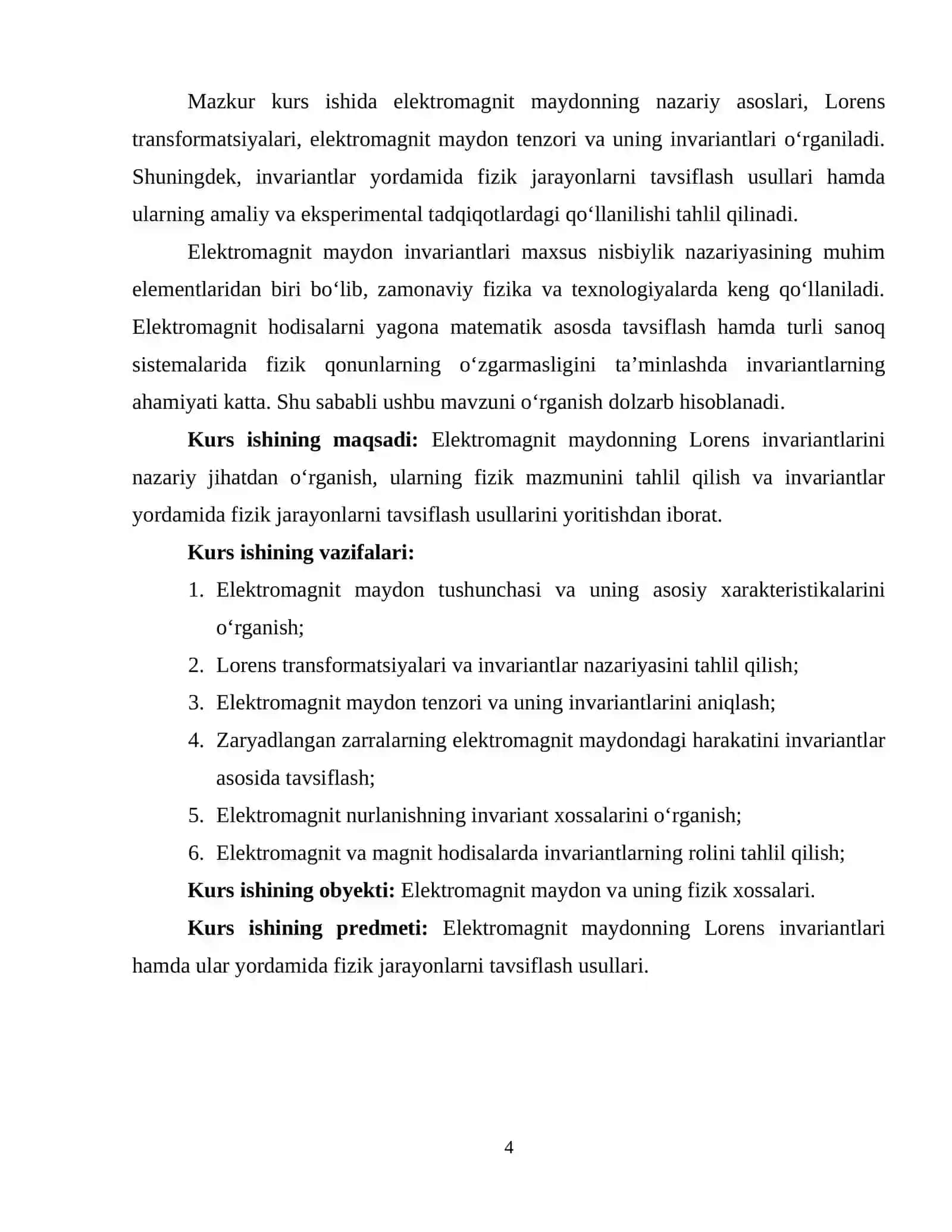ELEKTROMAGNIT MAYDONNING INVARIANTLARI NAZARIY ASOSLARI	5 3