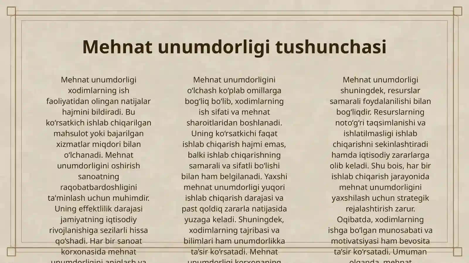 SANOAT ISHLAB CHIQARISH XODIMLARI MEHNAT UNIMDORLIGIGA TASIR ETUVCHI OMILLAR VA ULARNI TAHLILI 3